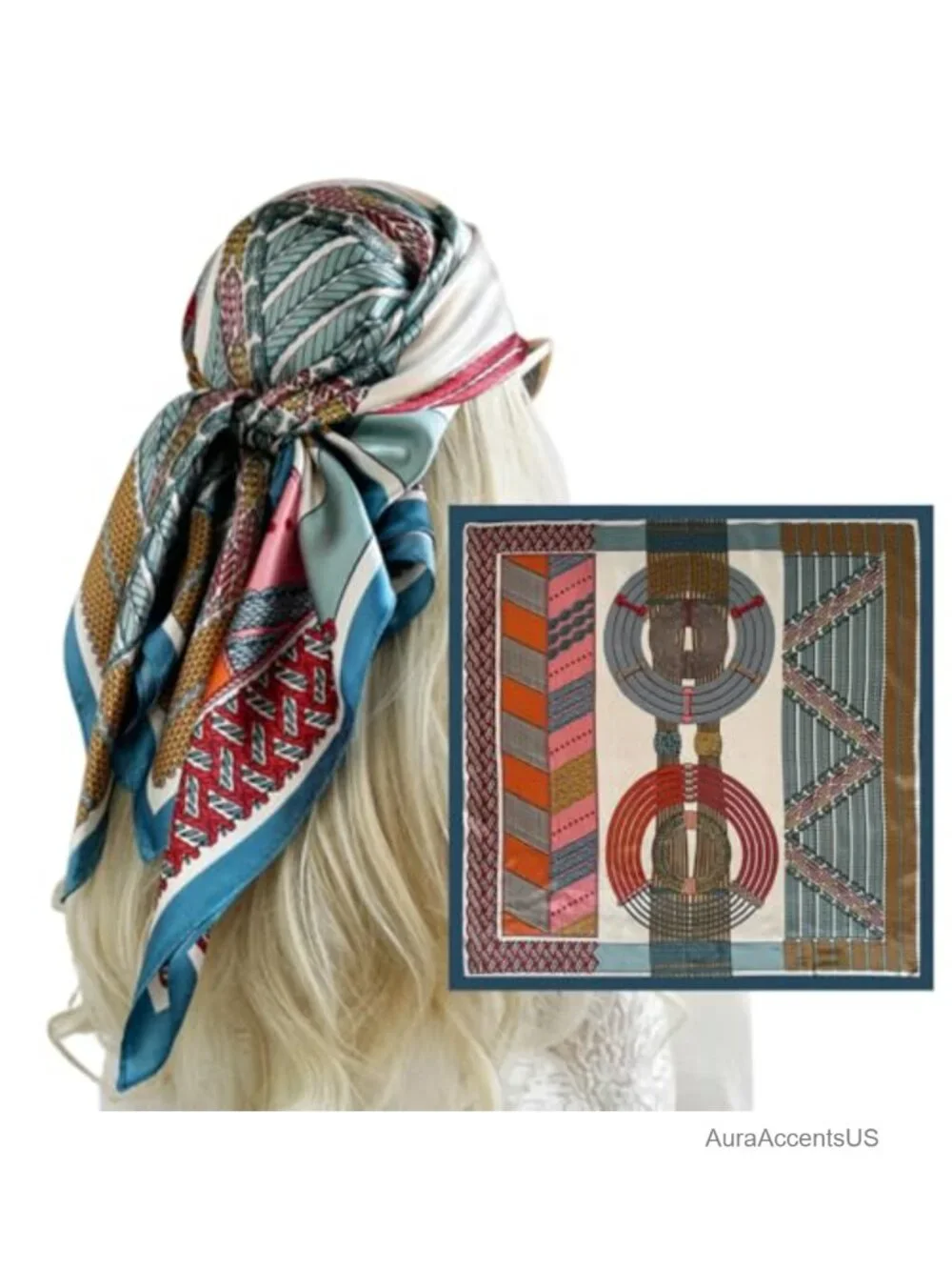 Large Silk Head Scarf for Women, 35x35 Inch Square Hair Wrap Bandana